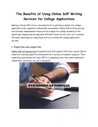 The Benefits of Using Online SOP Writing  Services for College Applications