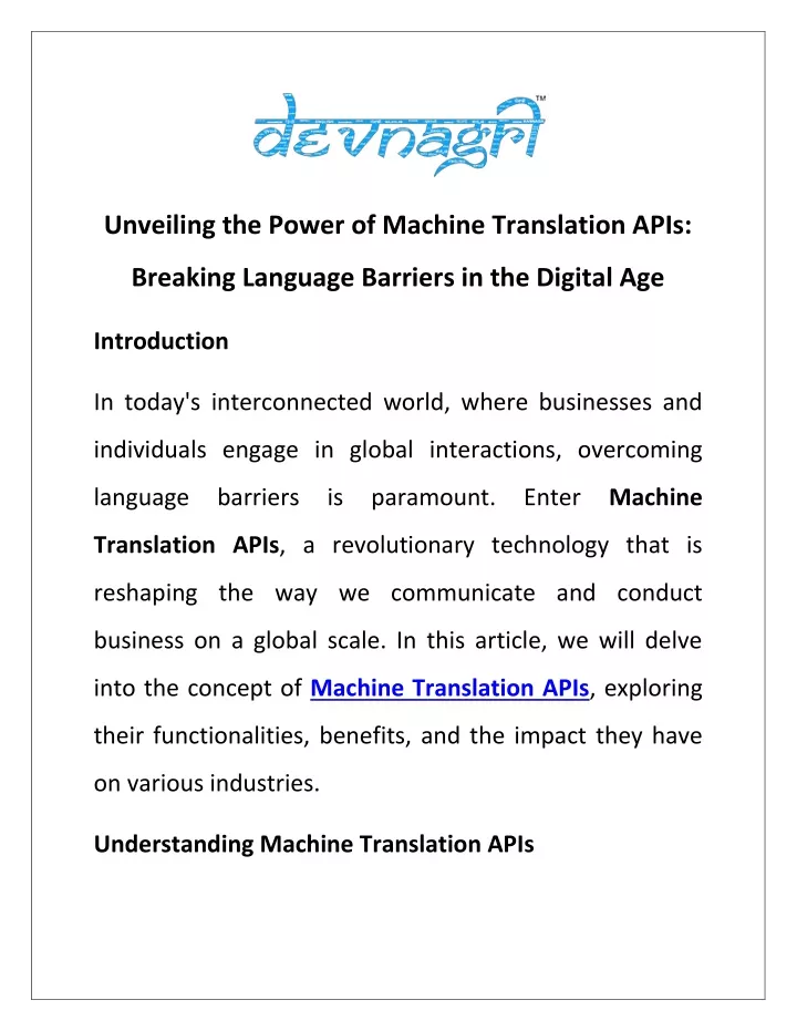 unveiling the power of machine translation apis