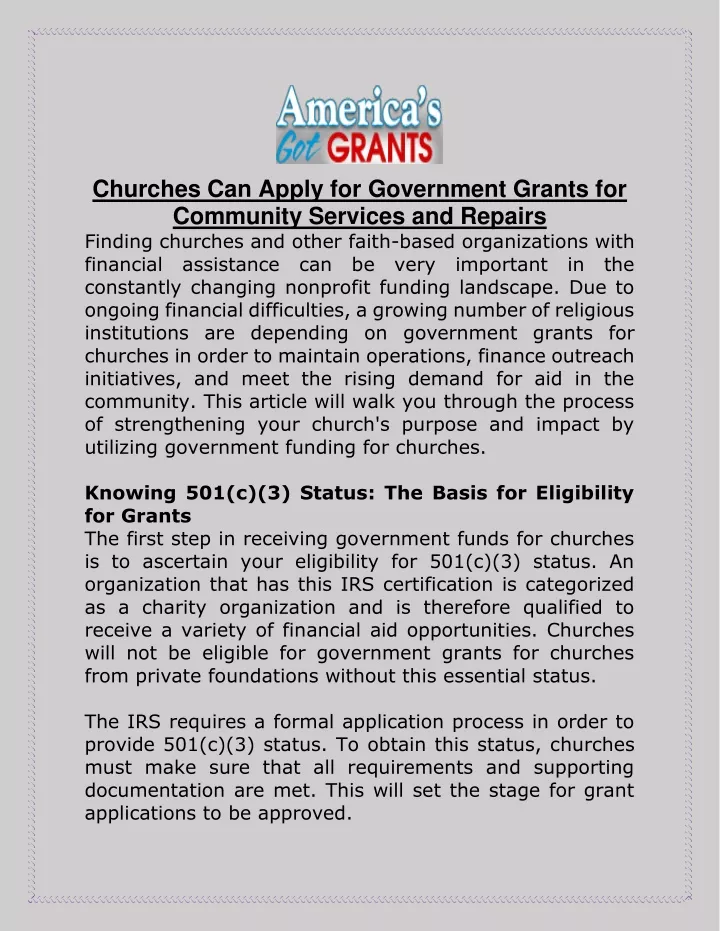 churches can apply for government grants