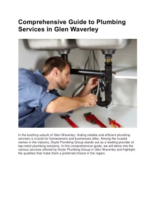 Comprehensive Guide to Plumbing Services in Glen Waverley