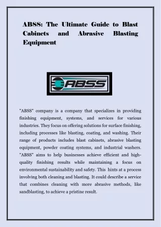 ABSS The Ultimate Guide to Blast Cabinets and Abrasive Blasting Equipment