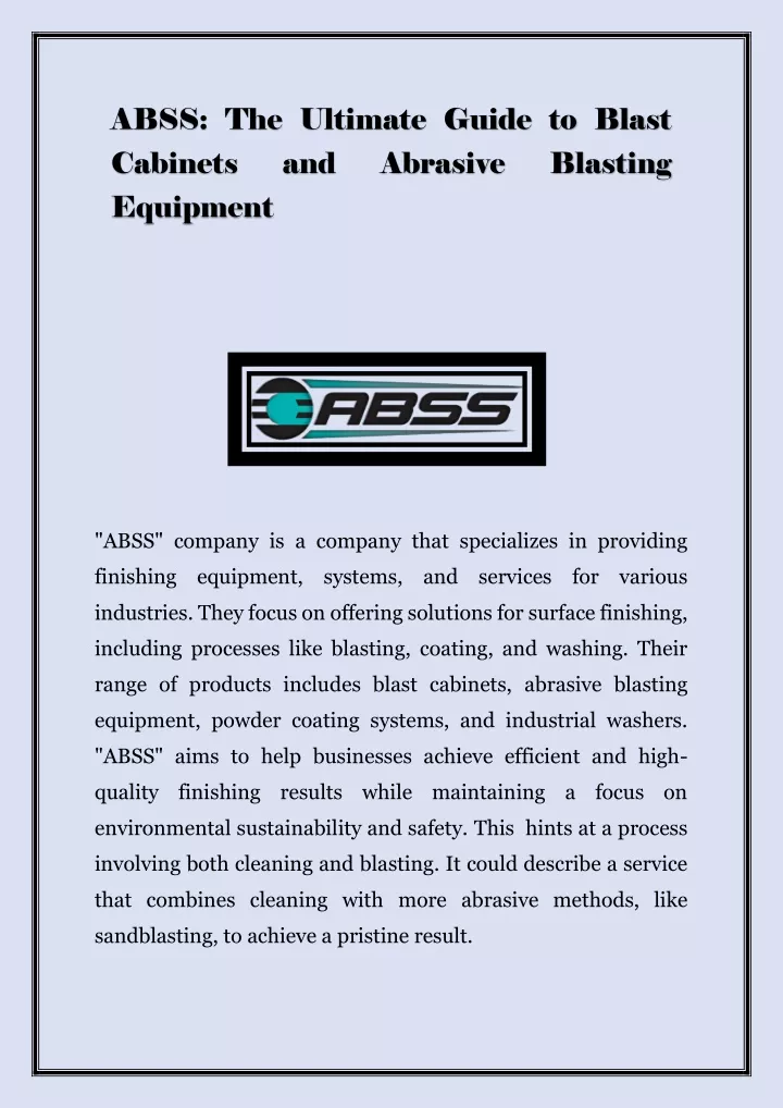 abss the ultimate guide to blast cabinets