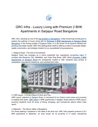 GRC Infra - Luxury Living with Premium 2 BHK Apartments in Sarjapur Road Bangalore