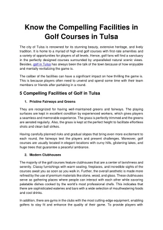 Know the Compelling Facilities in Golf Courses in Tulsa