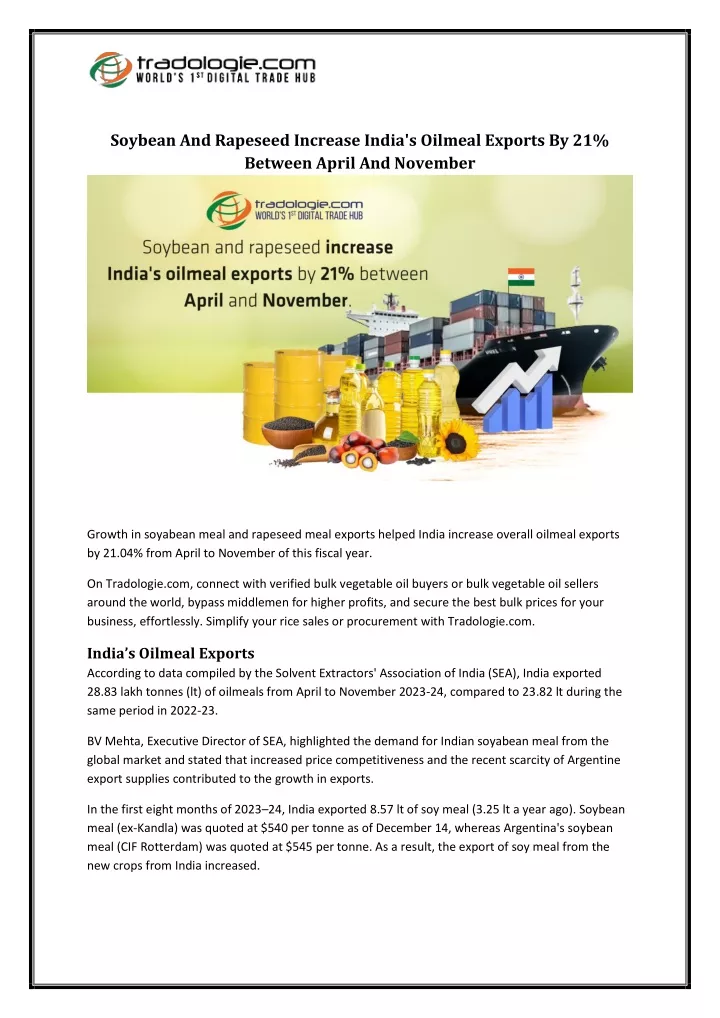 soybean and rapeseed increase india s oilmeal