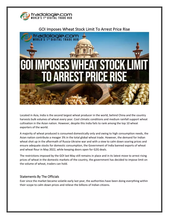 goi imposes wheat stock limit to arrest price