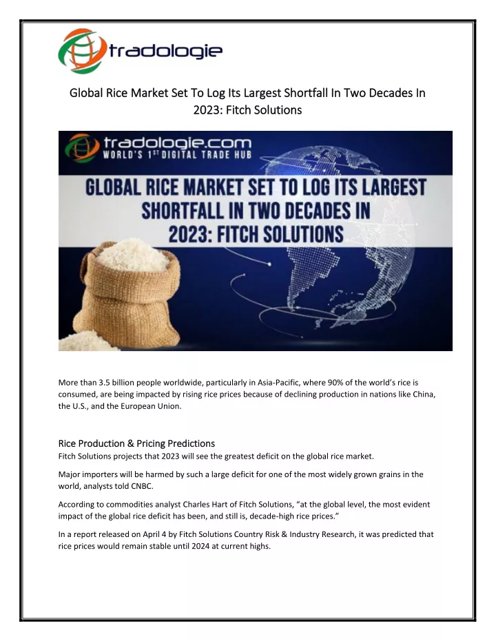 global rice market set to lo global rice market