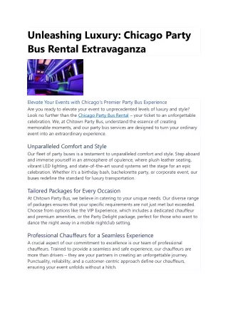 Unleashing Luxury: Chicago Party Bus Rental Extravaganza