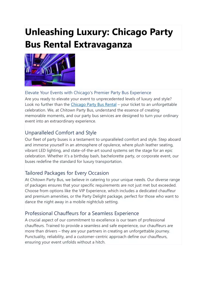 unleashing luxury chicago party bus rental