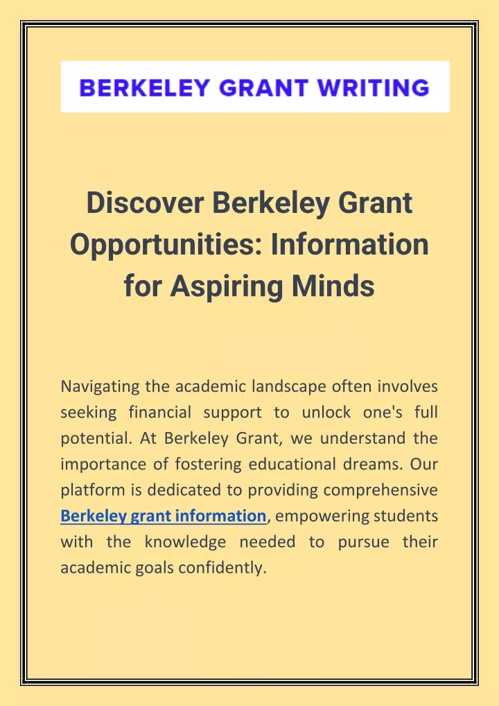 discover berkeley grant opportunities information