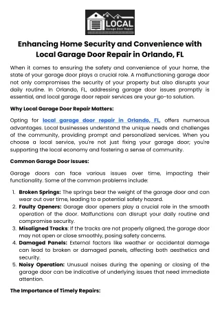 Enhancing Home Security and Convenience with Local Garage Door Repair in Orlando, FL