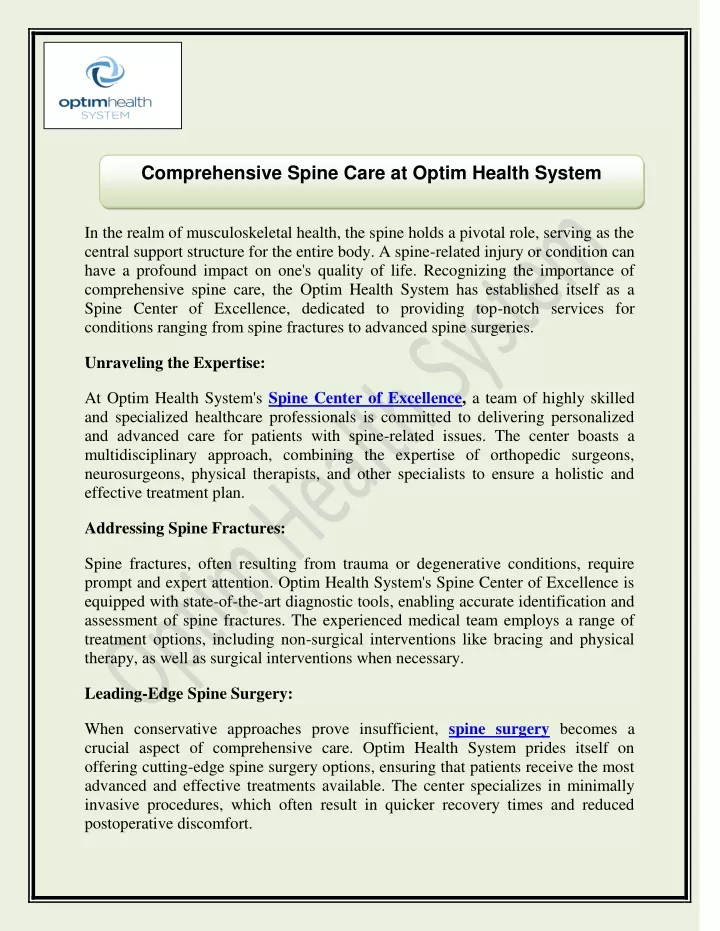 comprehensive spine care at optim health system