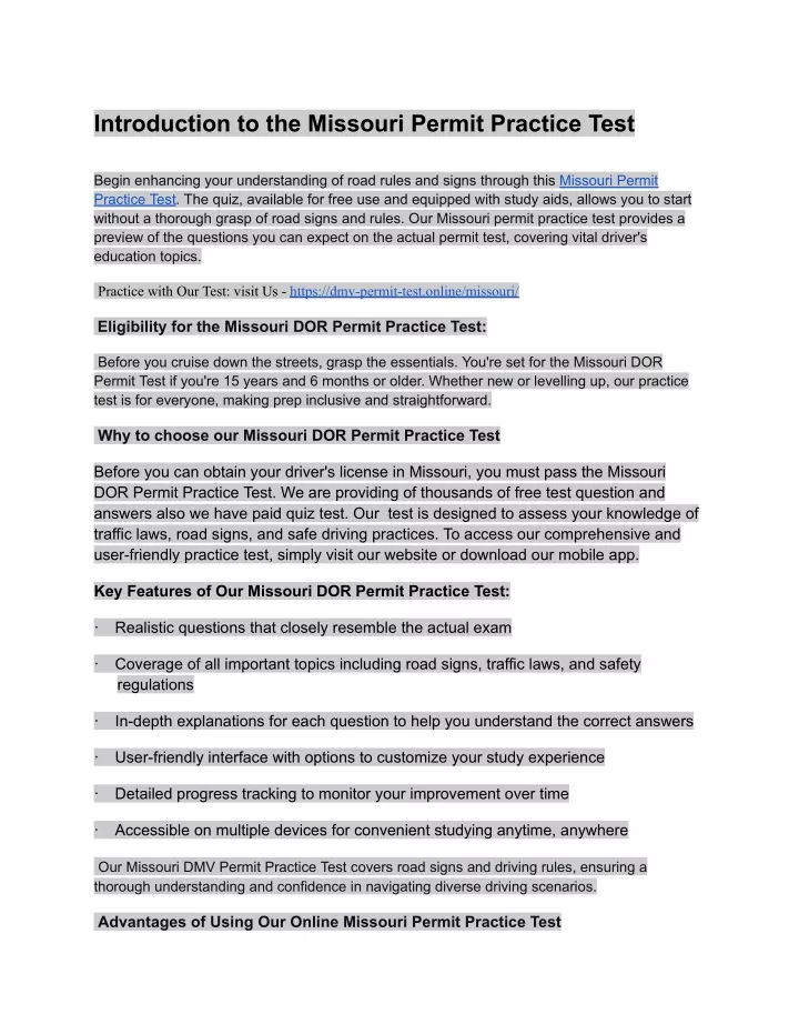 PPT _Missouri Permit Practice Test PowerPoint Presentation, free