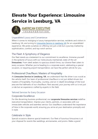 Elevate Your Experience: Limousine Service in Leesburg, VA