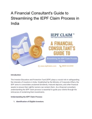 A Financial Consultant's Guide to Streamlining the IEPF Claim Process in India