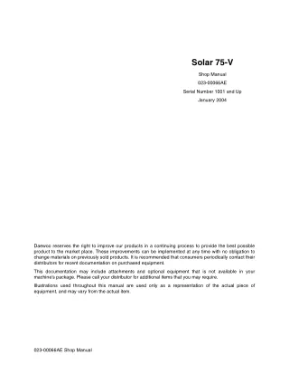 Daewoo Doosan Solar 75-V Excavator Service Repair Manual