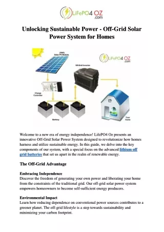 Unlocking Sustainable Power - Off-Grid Solar Power System for Homes