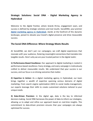 Strategic Solutions: Social DNA - Digital Marketing Agency in Hyderabad