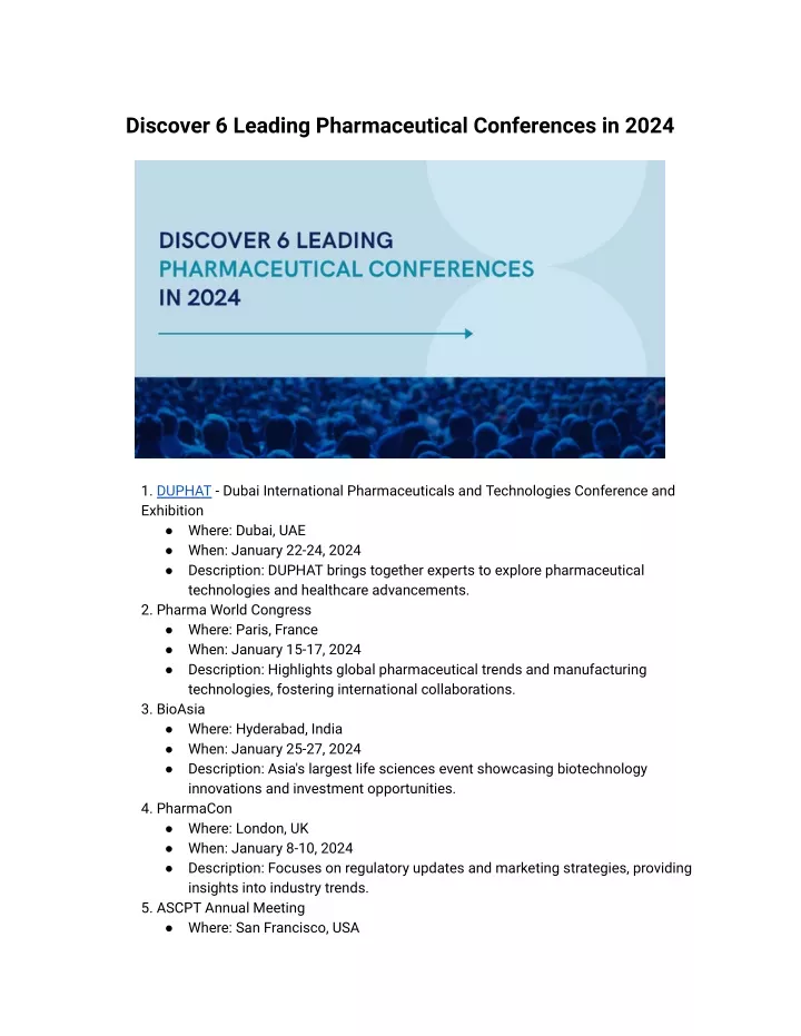 discover 6 leading pharmaceutical conferences