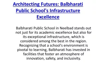 Architecting Futures: Balbharati Public School's Infrastructure Excellence