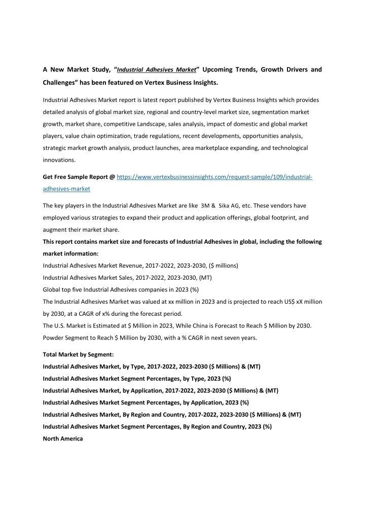 a new market study industrial adhesives market