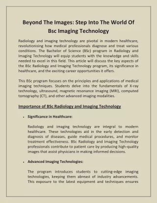 Beyond the Images: Step Into the World of BSc Imaging Technology