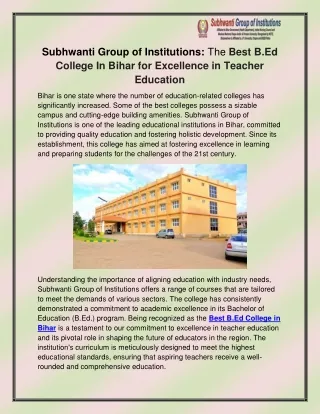 Best B.Ed College in Bihar