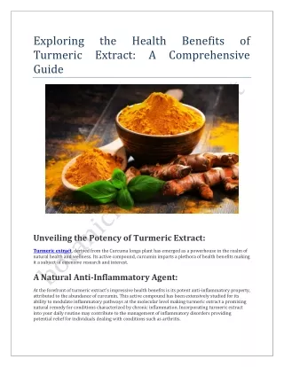 Exploring the Health Benefits of Turmeric Extract: A Comprehensive Guide