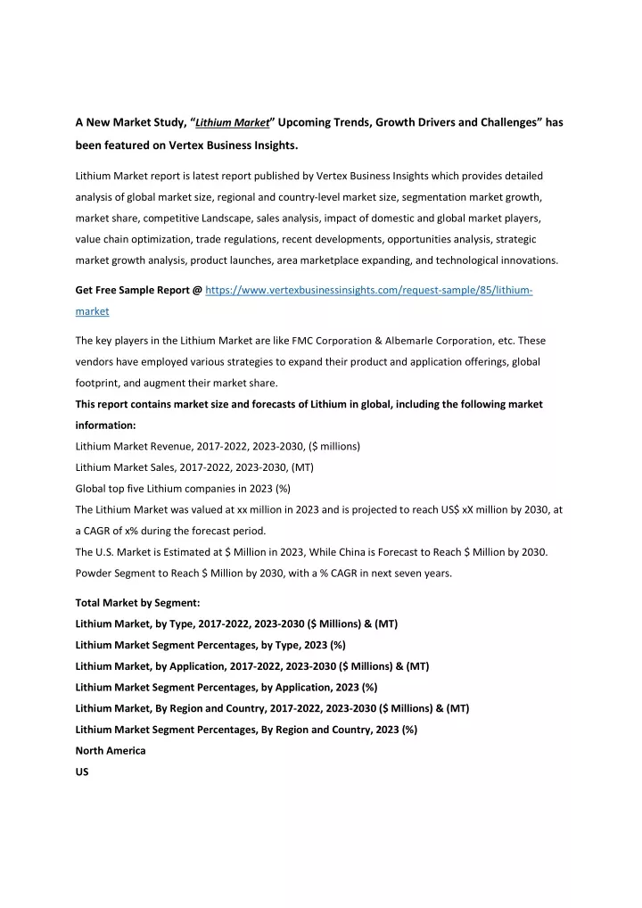 a new market study lithium market upcoming trends