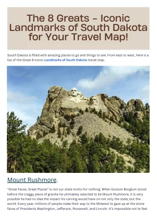 The 8 Greats - Iconic Landmarks of South Dakota for Your Travel Map!