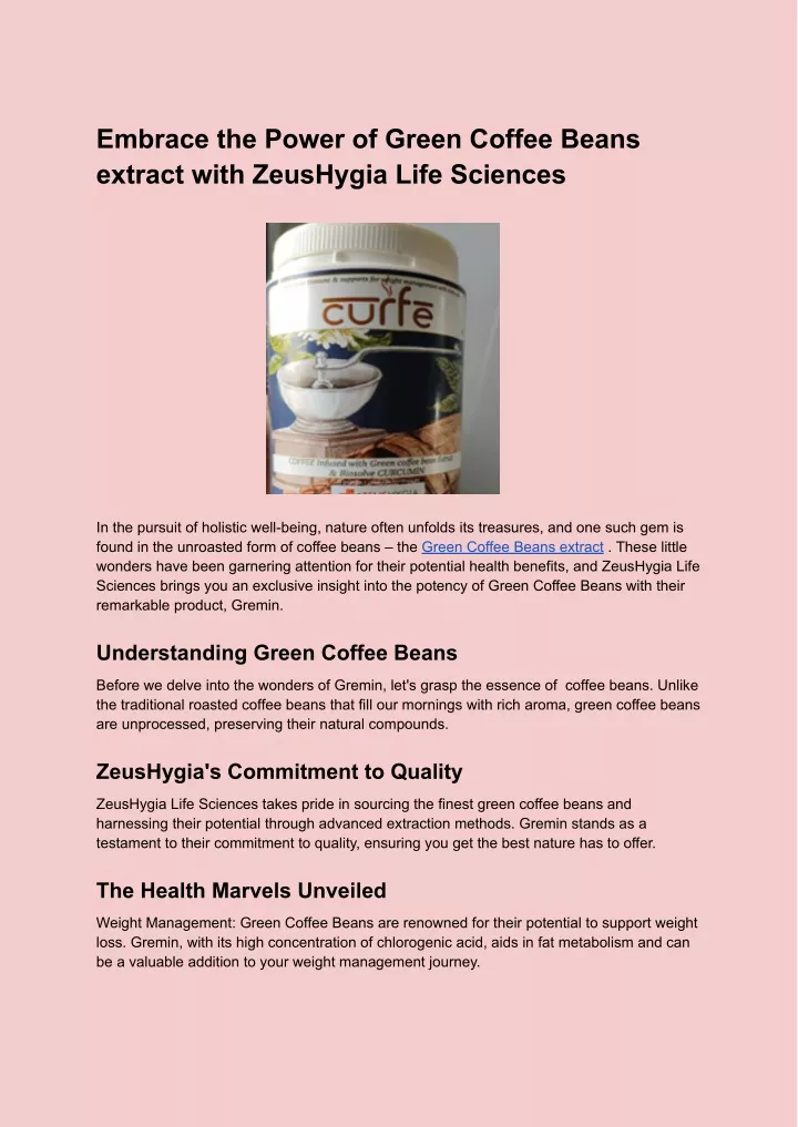 embrace the power of green coffee beans extract