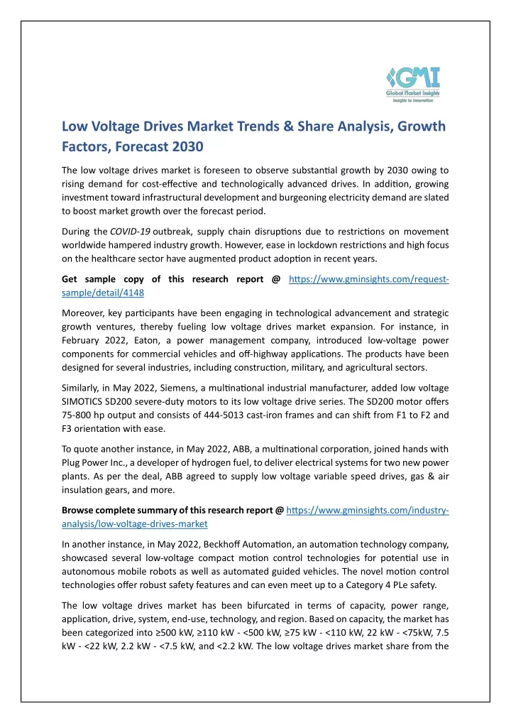 low voltage drives market trends share analysis