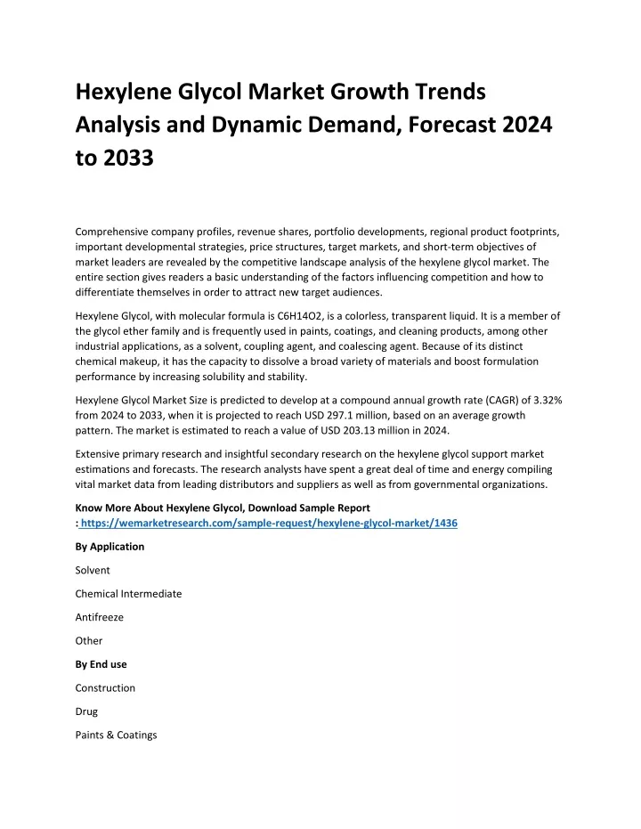 hexylene glycol market growth trends analysis