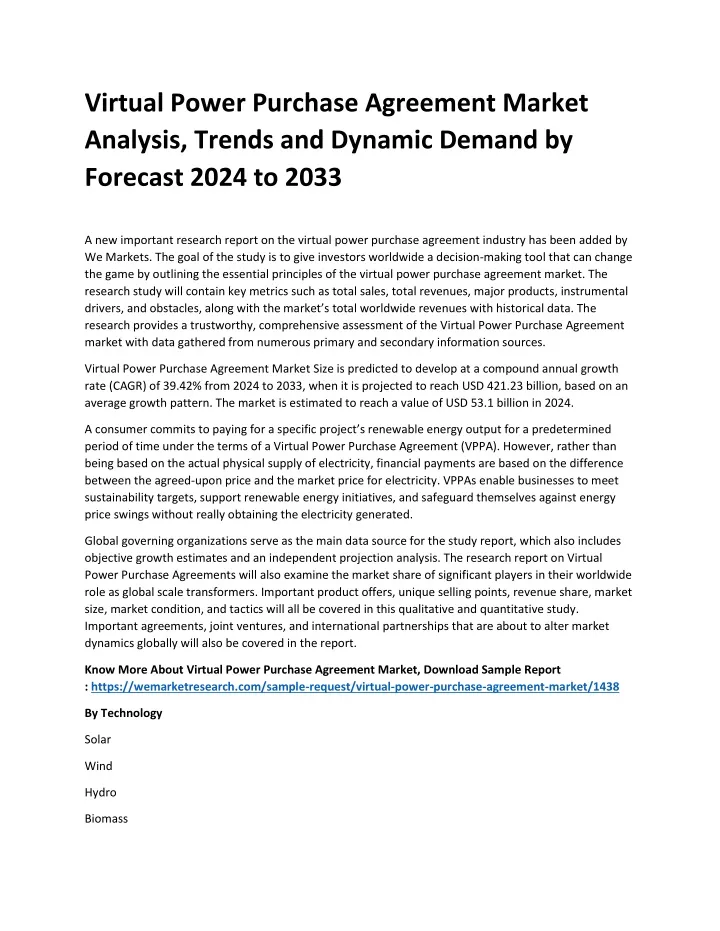 virtual power purchase agreement market analysis