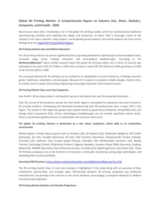 global 3d printing market a comprehensive report