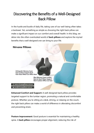 Discovering the Benefits of a Well-Designed Back Pillow