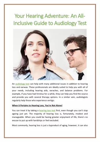 Your Hearing Adventure: An All-Inclusive Guide to Audiology Test