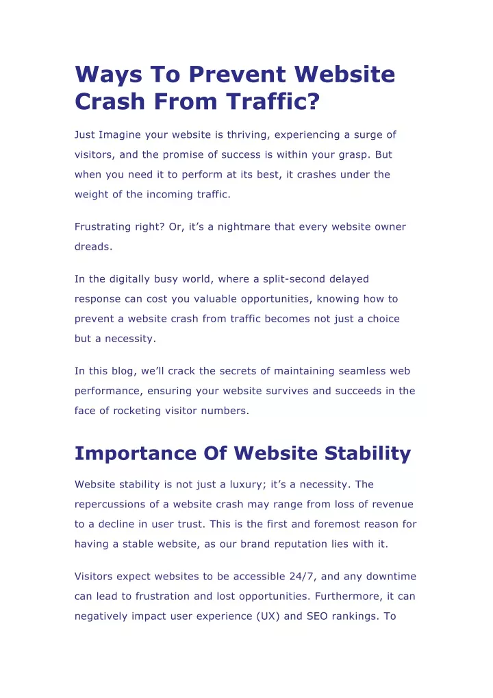 ways to prevent website crash from traffic