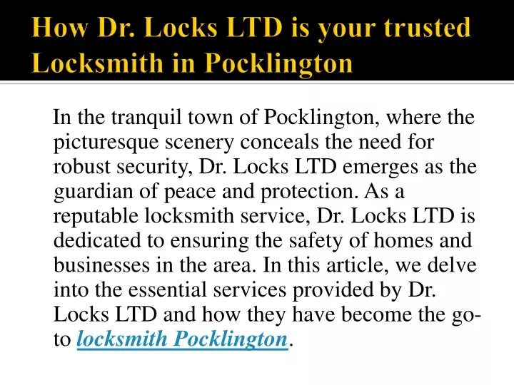 how dr locks ltd is your trusted locksmith in pocklington