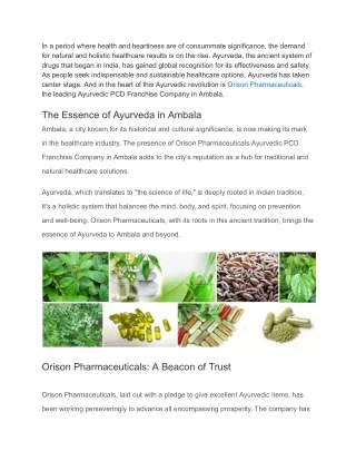 Best Ayurvedic PCD Franchise Company In Ambala