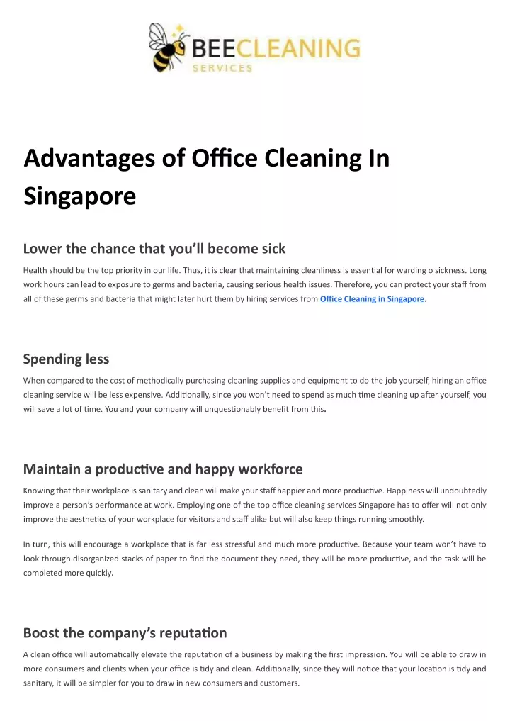 advantages of office cleaning in singapore