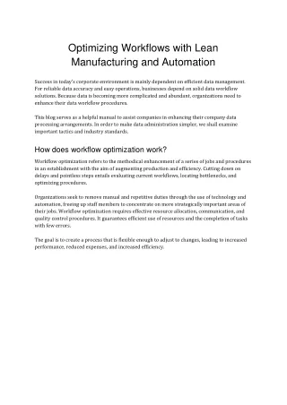 Optimizing Workflows with Lean Manufacturing and Automation