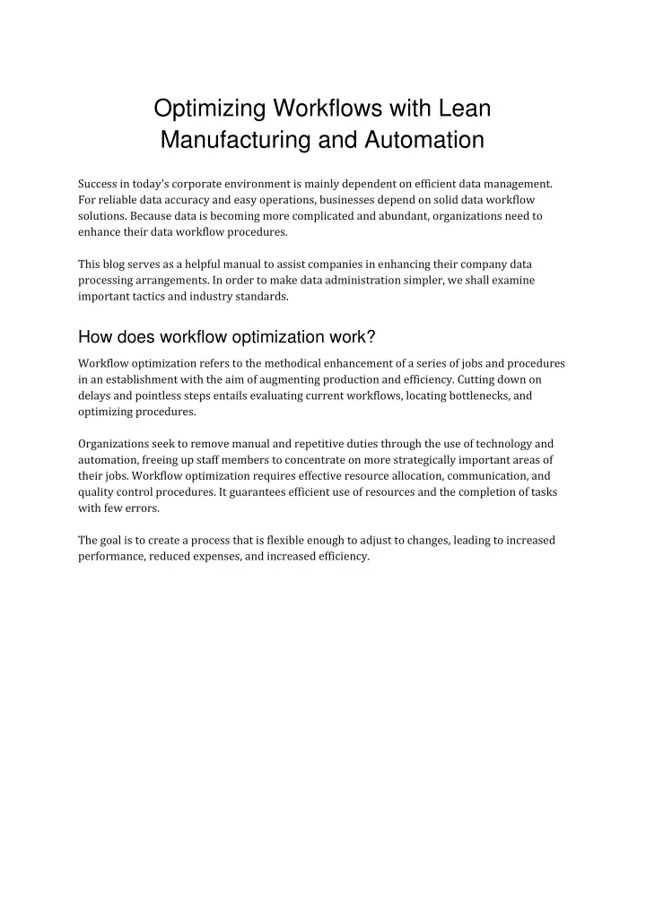 optimizing workflows with lean manufacturing