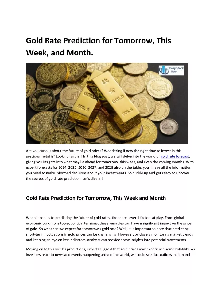 gold rate prediction for tomorrow this week