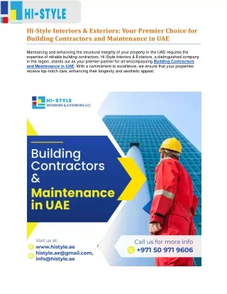 Premier Choice for Building Contractors and Maintenance in UAE