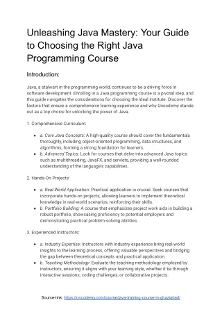 Unleashing Java Mastery_ Your Guide to Choosing the Right Java Programming Course - Uncodemy