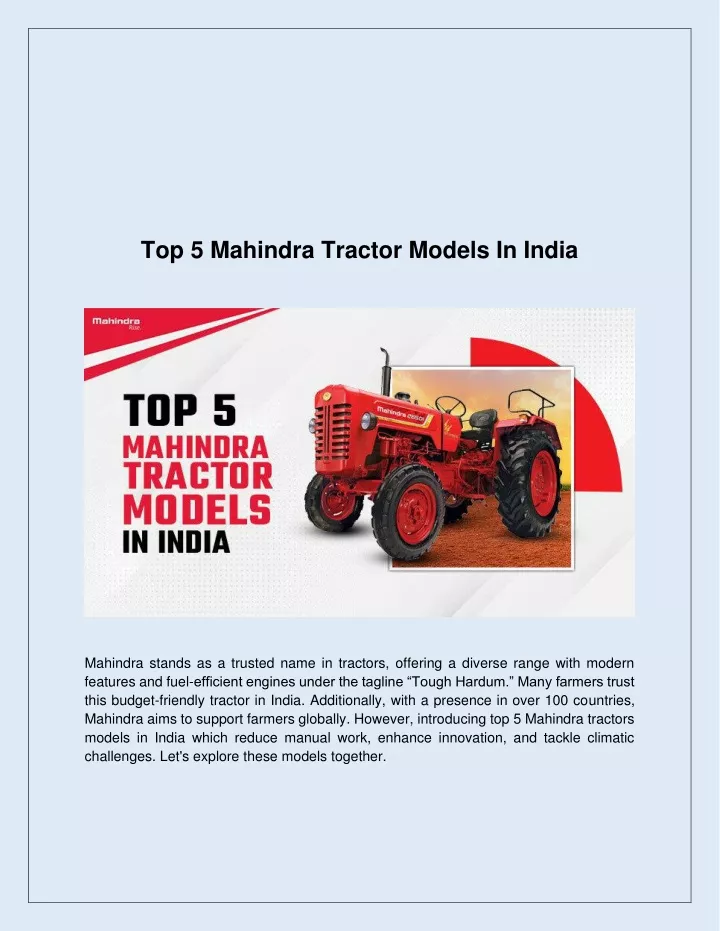 top 5 mahindra tractor models in india