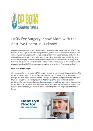 LASIK Eye Surgery Know More with the Best Eye Doctor in Lucknow