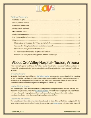 About Oro Valley Hospital - Tucson-Arizona