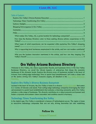 Oro Valley Arizona Business Directory
